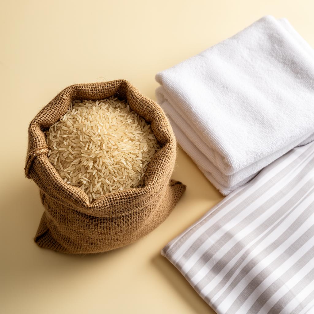 Pakistani basmati rice with cotton towels and bed sheets